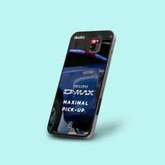 Customer reference of Krankikom GmbH - presentation of the ISUZU customer project on a smartphone. A smartphone on which a ISUZU customer reference from the Krankikom GmbH portfolio is presented.